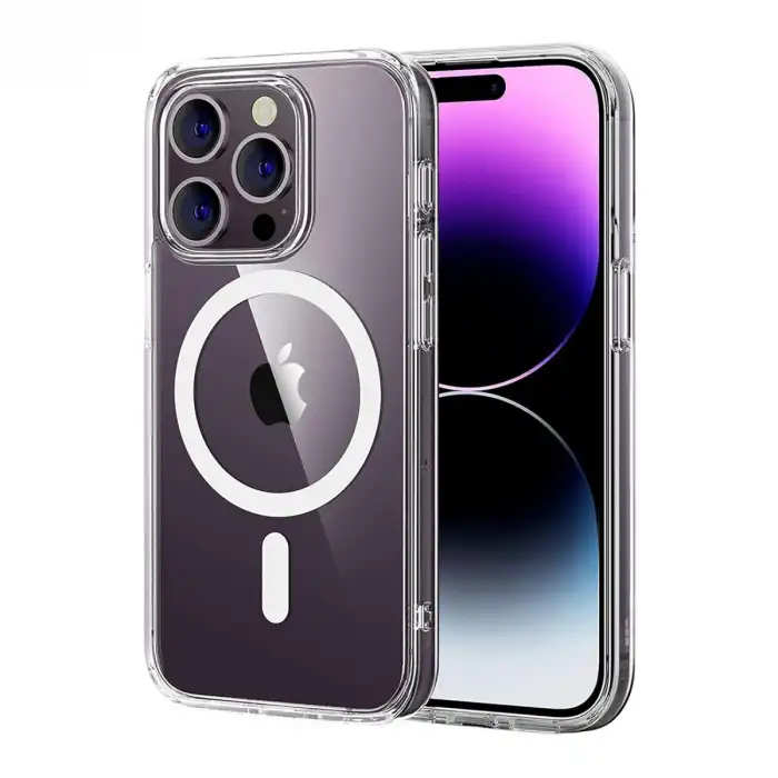 Apple İphone 15 Pro Max Combo Sert Şeffaf Magsafe Kapak - Şeffaf