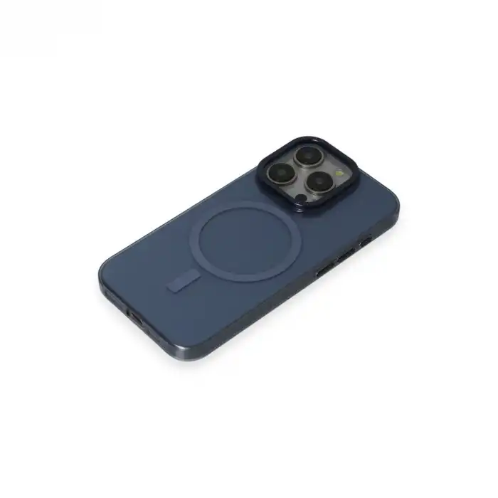 Apple İphone 15 Pro Max Kılıf Anka Pc Magneticsafe Sert Metal Kapak - Lacivert