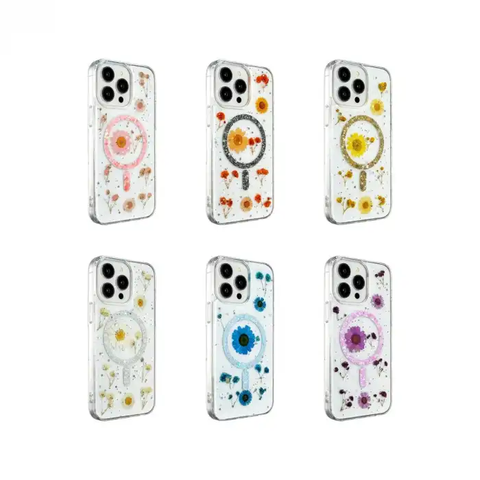 Apple İphone 15 Pro Max Kılıf Daisy Simli Magsafe Kapak - Pembe