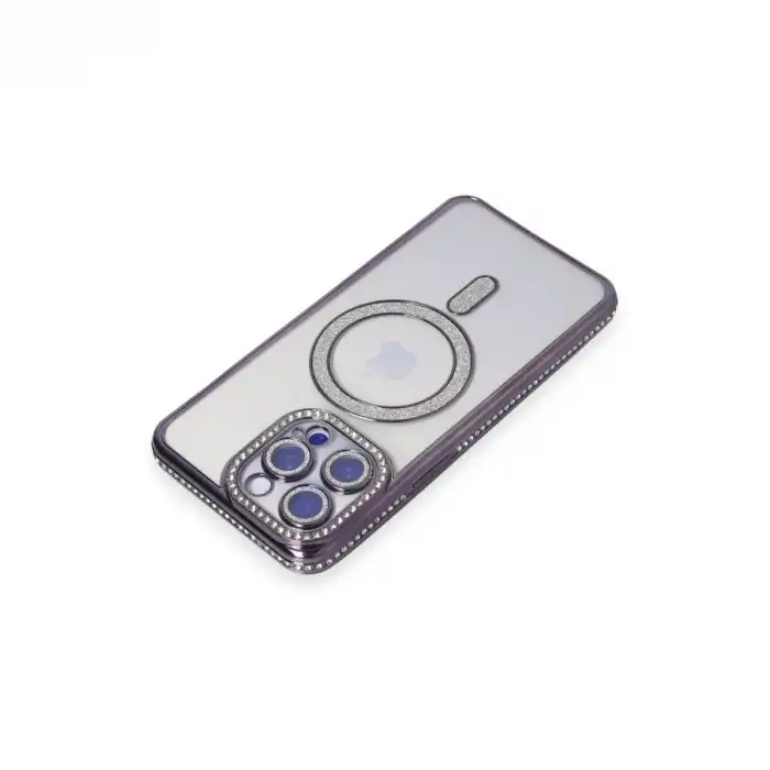 Apple İphone 15 Pro Max Kılıf Joke Simli Magneticsafe Kılıf - Derin Mor