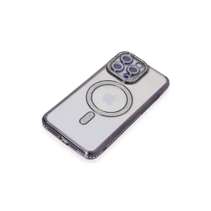 Apple İphone 15 Pro Max Kılıf Joke Simli Magneticsafe Kılıf - Derin Mor