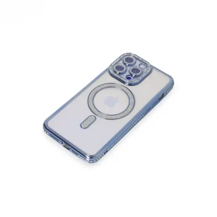 Apple İphone 15 Pro Max Kılıf Joke Simli Magneticsafe Kılıf - Mavi