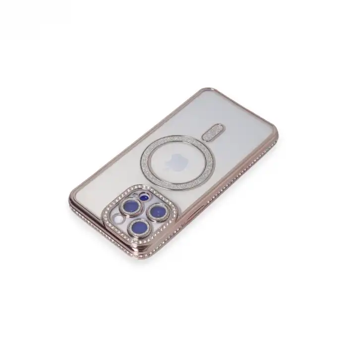 Apple İphone 15 Pro Max Kılıf Joke Simli Magneticsafe Kılıf - Pembe