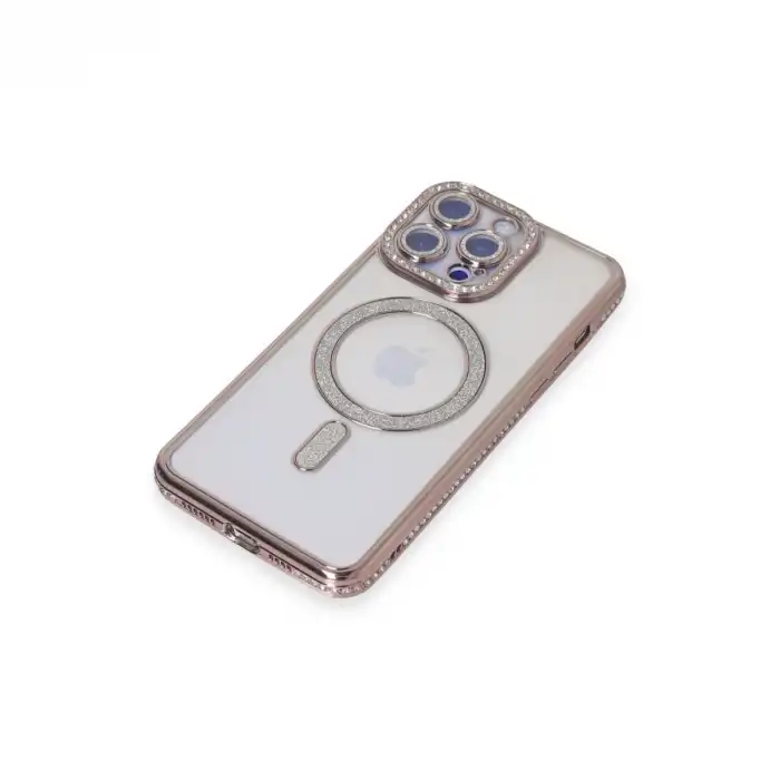 Apple İphone 15 Pro Max Kılıf Joke Simli Magneticsafe Kılıf - Pembe