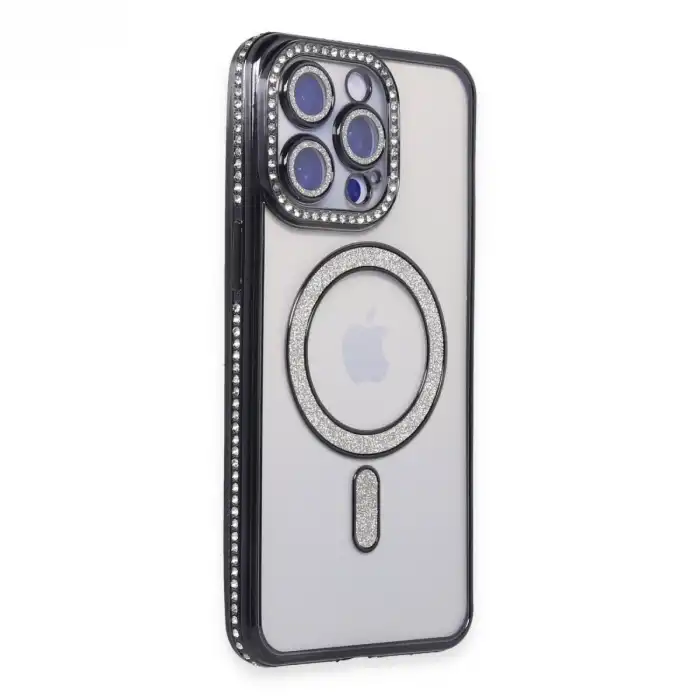 Apple İphone 15 Pro Max Kılıf Joke Simli Magneticsafe Kılıf - Siyah