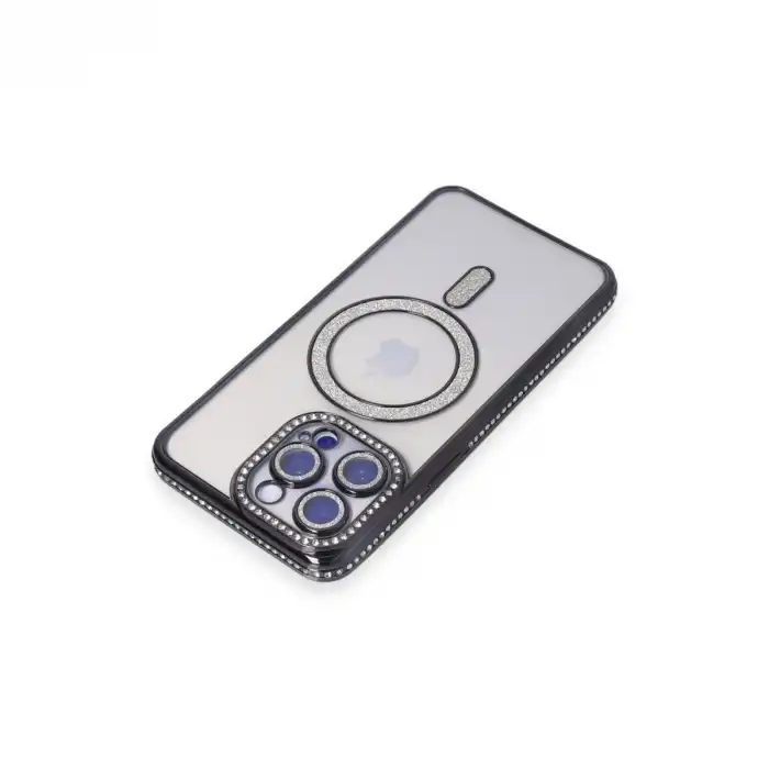 Apple İphone 15 Pro Max Kılıf Joke Simli Magneticsafe Kılıf - Siyah