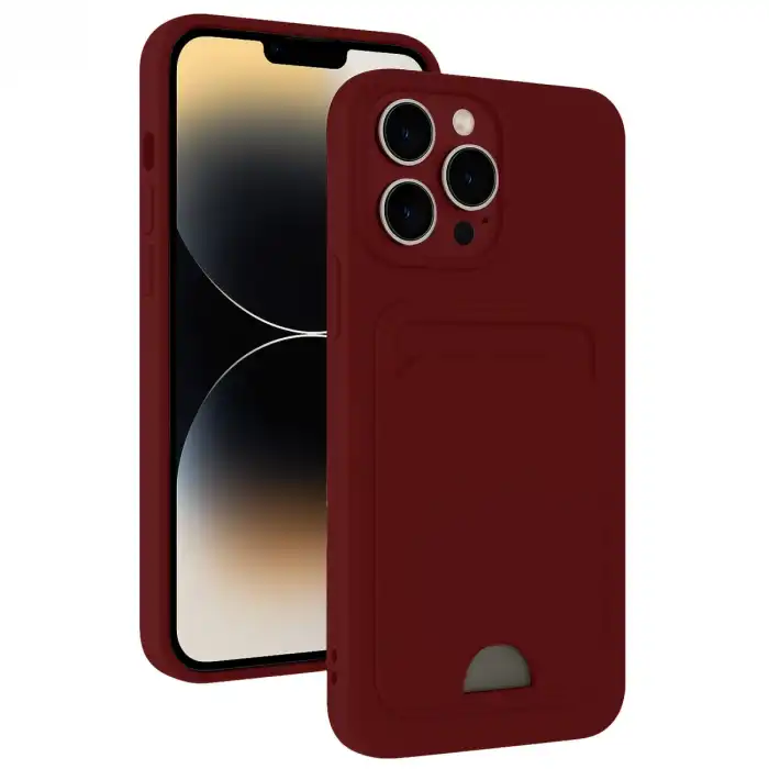 Apple İphone 15 Pro Max Kılıf Kelvin Kartvizitli Silikon - Bordo