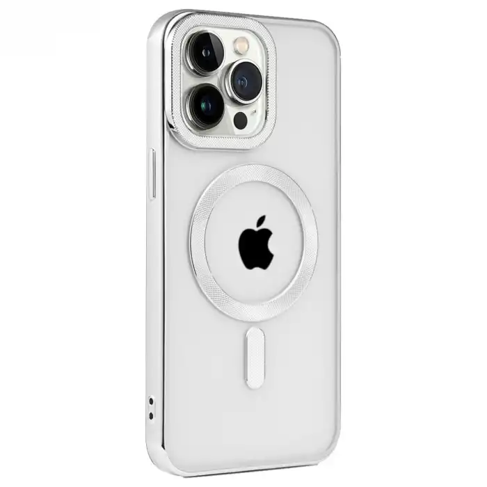 Apple İphone 15 Pro Max Kılıf Kronos Magsafe Kapak - Gümüş
