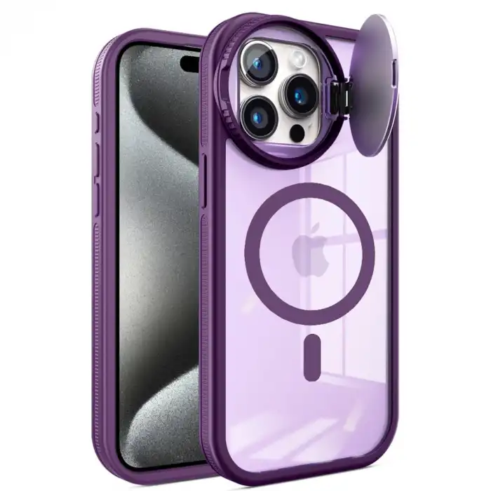Apple İphone 15 Pro Max Kılıf Teleskop Lens Magsafe Silikon Kapak - Derin Mor