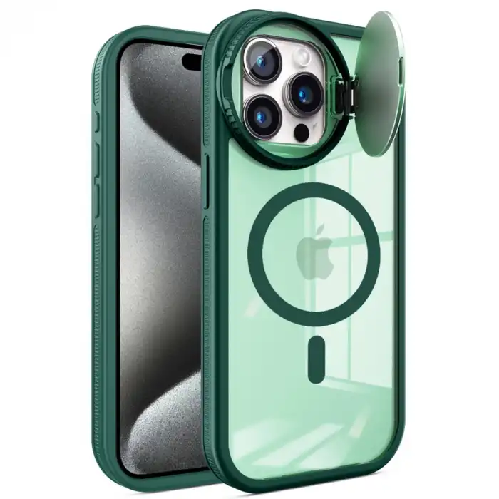 Apple İphone 15 Pro Max Kılıf Teleskop Lens Magsafe Silikon Kapak - Koyu Yeşil