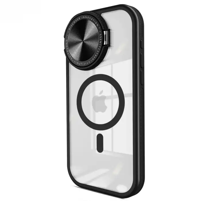 Apple İphone 15 Pro Max Kılıf Teleskop Lens Magsafe Silikon Kapak - Siyah