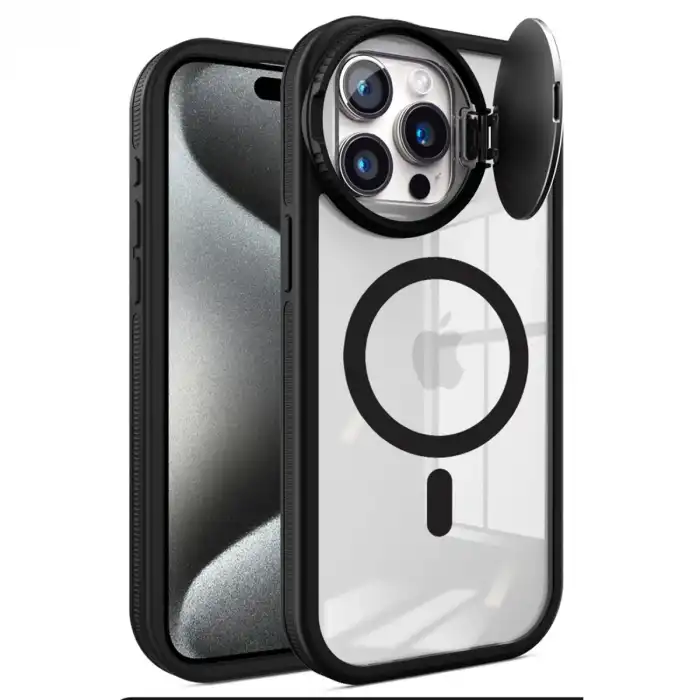 Apple İphone 15 Pro Max Kılıf Teleskop Lens Magsafe Silikon Kapak - Siyah