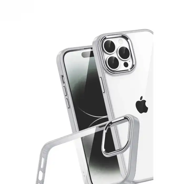 Apple İphone 15 Pro Max Razer Lensli Silikon - Gümüş