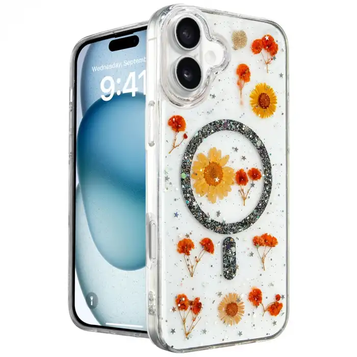 Apple İphone 16 Kılıf Daisy Simli Magsafe Kapak - Siyah