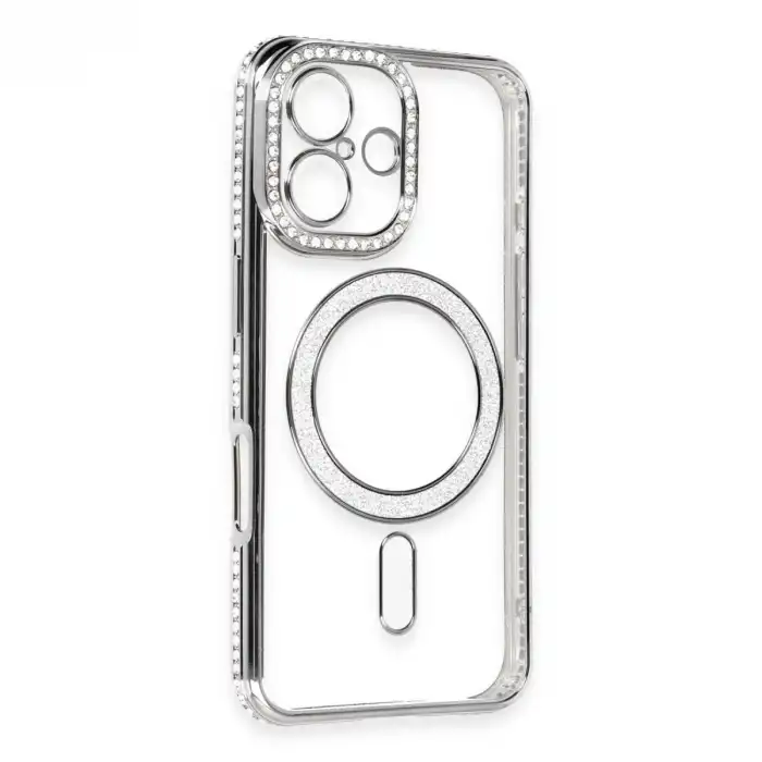 Apple İphone 16 Kılıf Joke Simli Magneticsafe Kılıf - Gri