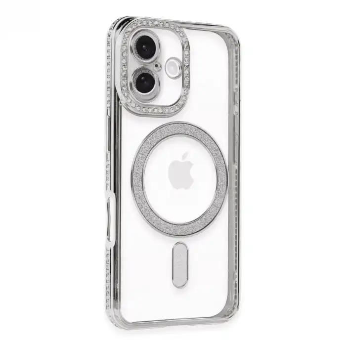 Apple İphone 16 Kılıf Joke Simli Magneticsafe Kılıf - Gümüş