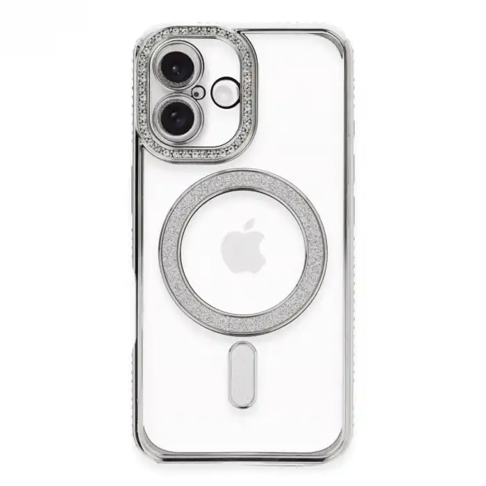 Apple İphone 16 Kılıf Joke Simli Magneticsafe Kılıf - Gümüş