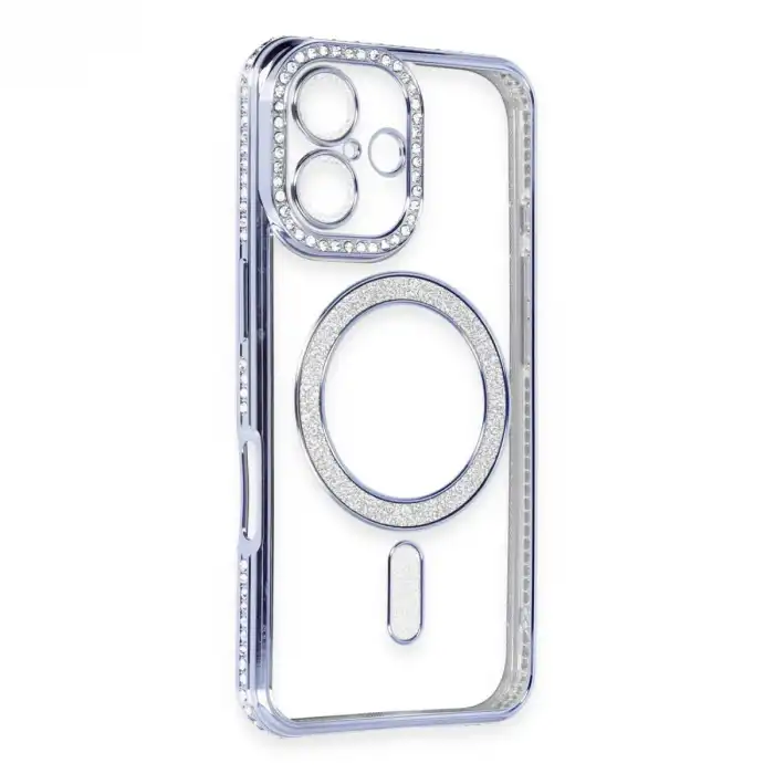Apple İphone 16 Kılıf Joke Simli Magneticsafe Kılıf - Mavi