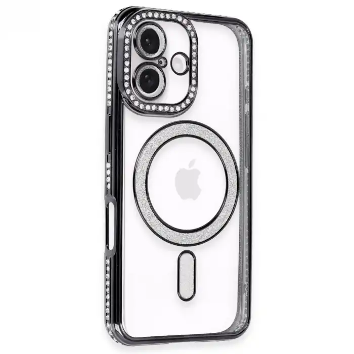 Apple İphone 16 Kılıf Joke Simli Magneticsafe Kılıf - Siyah