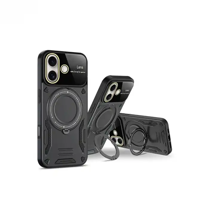 Apple İphone 16 Kılıf Joy Lens Standlı Kapak - Mor