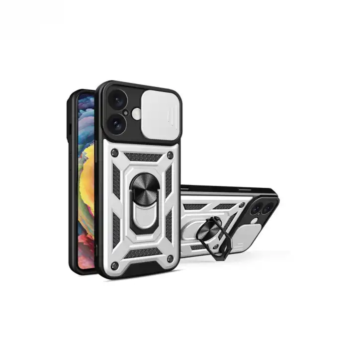 Apple İphone 16 Kılıf Pars Lens Yüzüklü Silikon - Gümüş