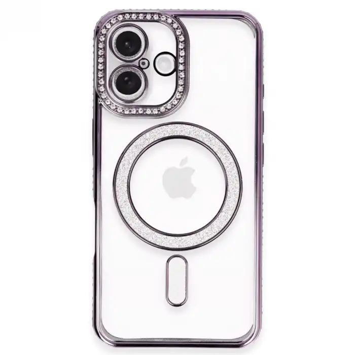 Apple İphone 16 Plus Kılıf Joke Simli Magneticsafe Kılıf - Derin Mor