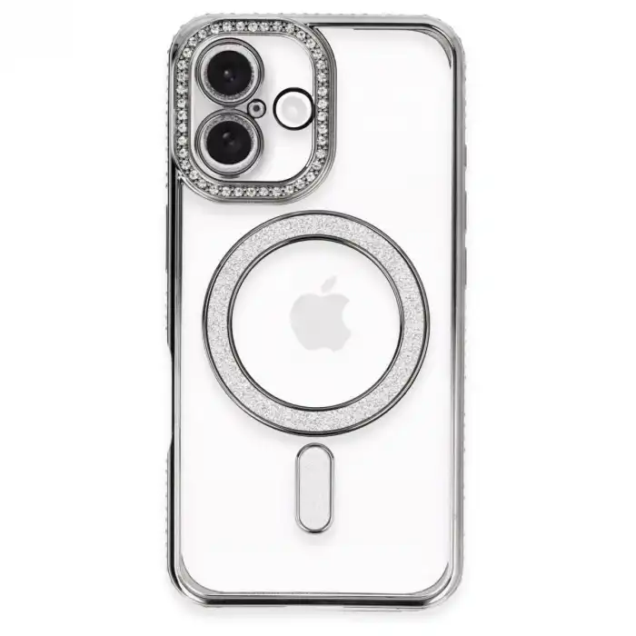 Apple İphone 16 Plus Kılıf Joke Simli Magneticsafe Kılıf - Gri