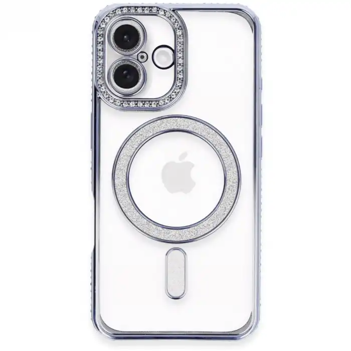 Apple İphone 16 Plus Kılıf Joke Simli Magneticsafe Kılıf - Mavi