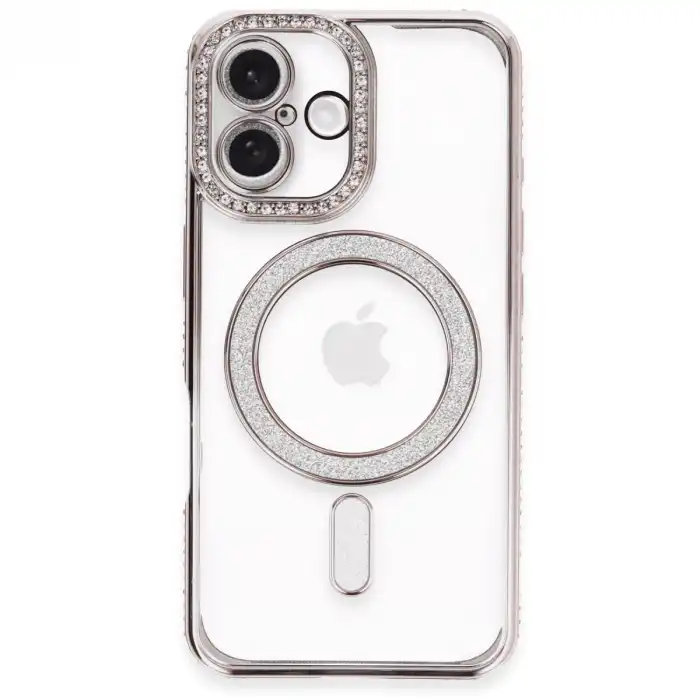 Apple İphone 16 Plus Kılıf Joke Simli Magneticsafe Kılıf - Pembe