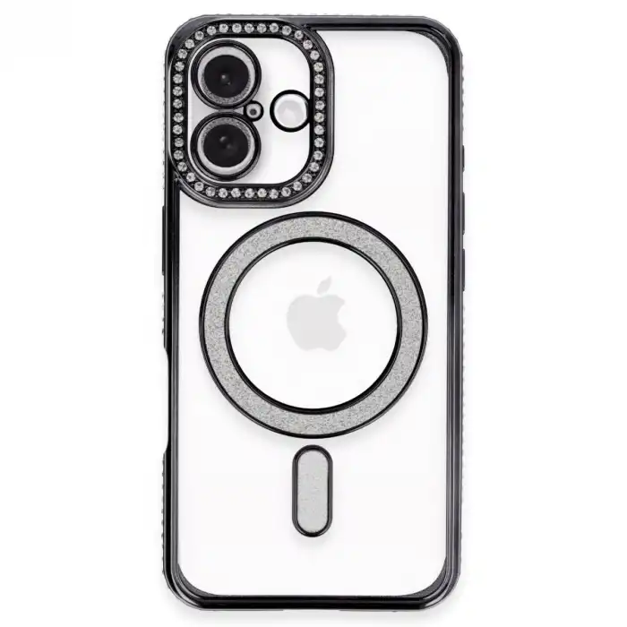 Apple İphone 16 Plus Kılıf Joke Simli Magneticsafe Kılıf - Siyah
