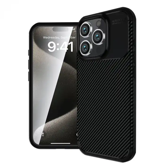 Apple İphone 16 Pro Kılıf Auto Focus Karbon Kapak - Siyah