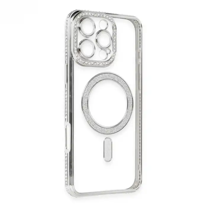 Apple İphone 16 Pro Kılıf Joke Simli Magneticsafe Kılıf - Gümüş
