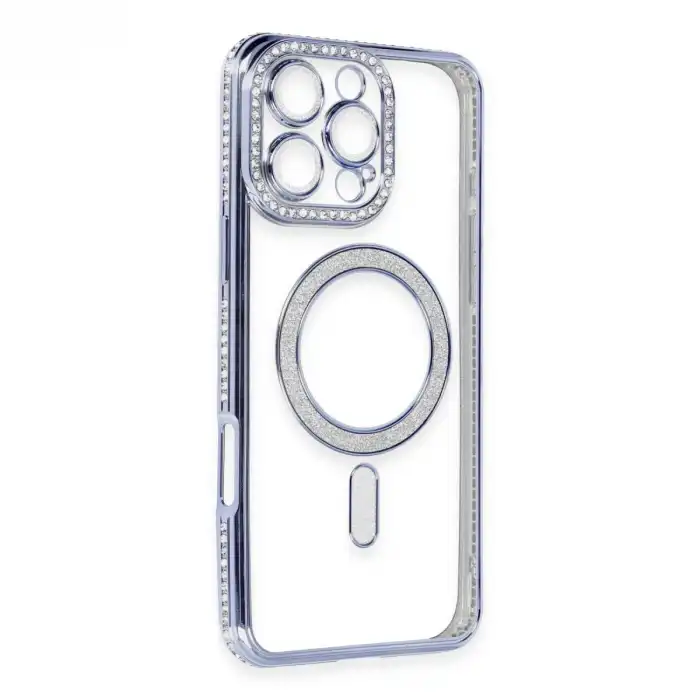 Apple İphone 16 Pro Kılıf Joke Simli Magneticsafe Kılıf - Mavi