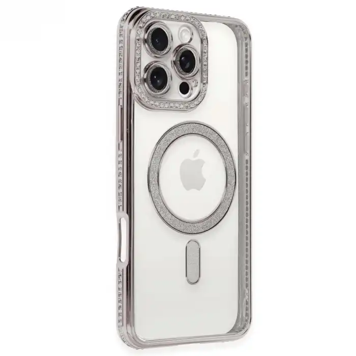 Apple İphone 16 Pro Kılıf Joke Simli Magneticsafe Kılıf - Pembe