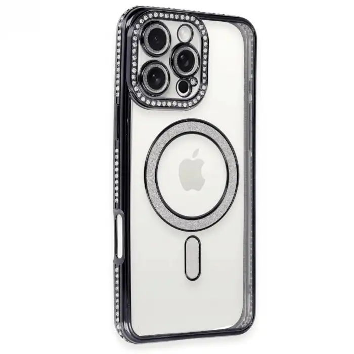 Apple İphone 16 Pro Kılıf Joke Simli Magneticsafe Kılıf - Siyah