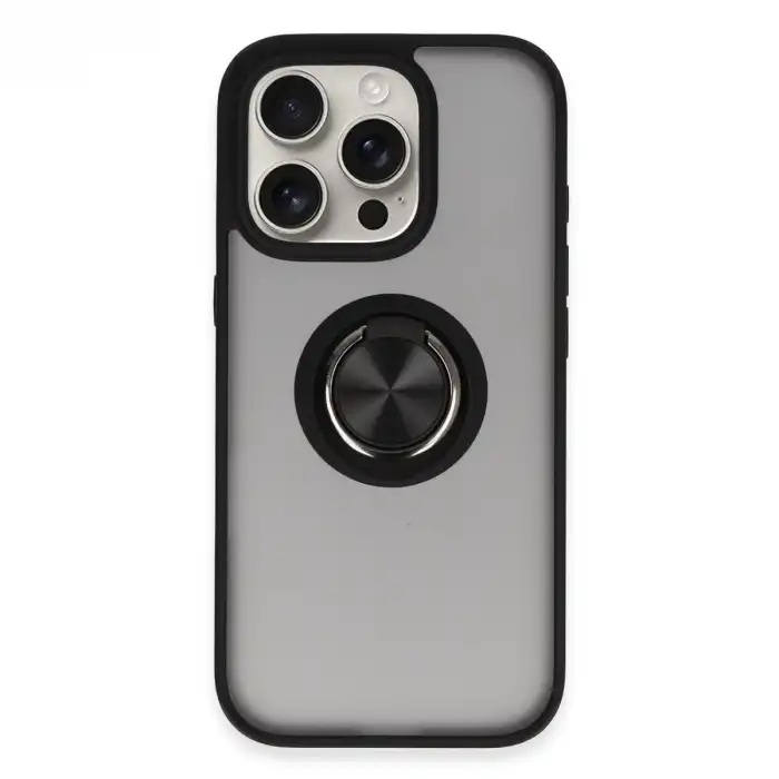 Apple İphone 16 Pro Kılıf Montreal Yüzüklü Silikon Kapak - Siyah