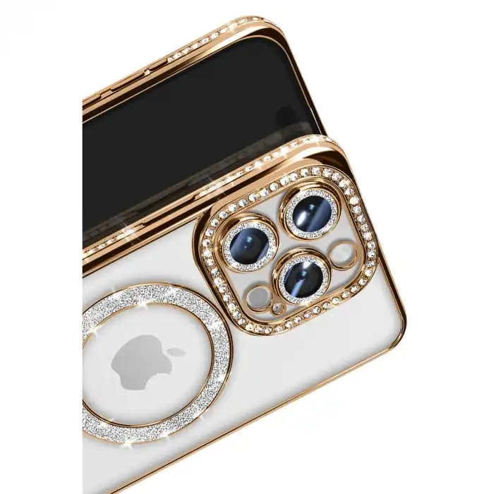 Apple İphone 16 Pro Max Kılıf Joke Simli Magneticsafe Kılıf - Gold