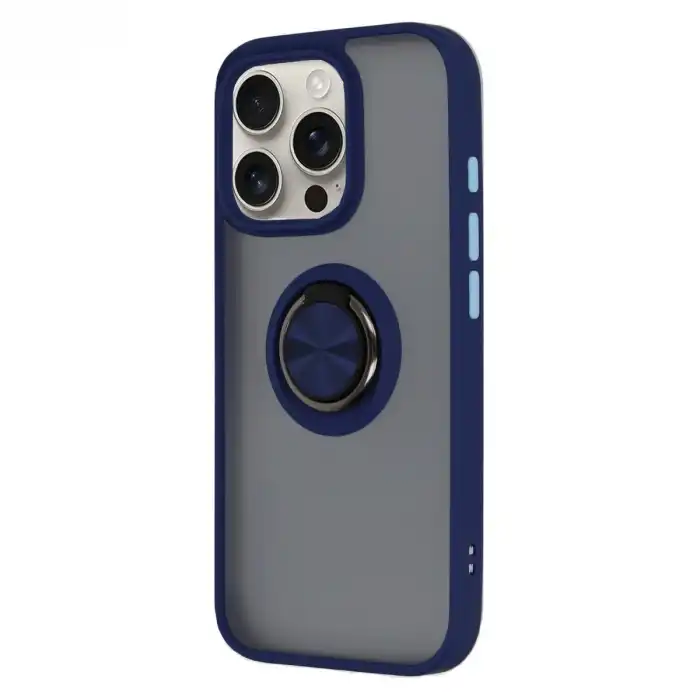 Apple İphone 16 Pro Max Kılıf Montreal Yüzüklü Silikon Kapak - Lacivert
