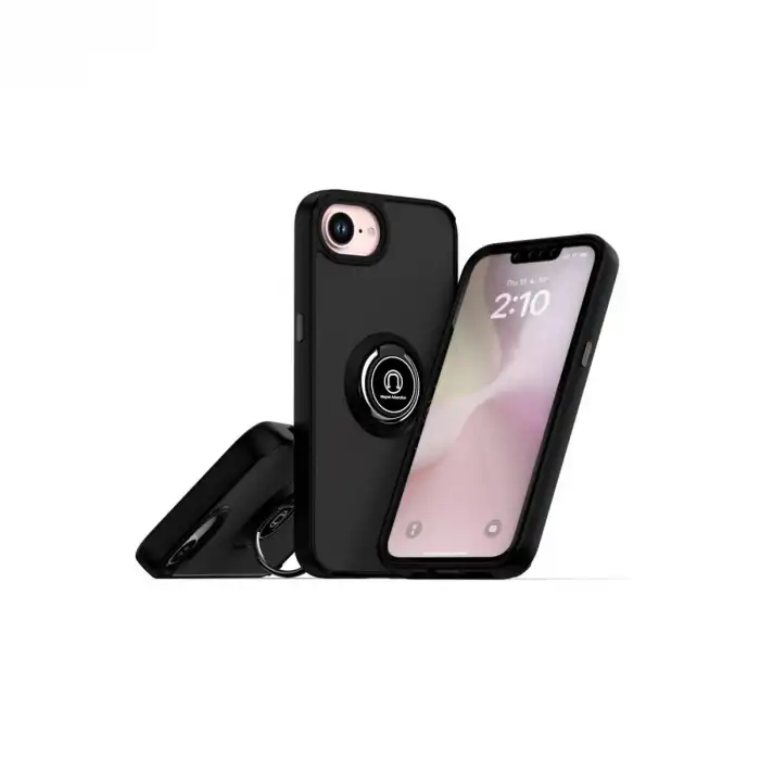 Apple İphone 16e Kılıf Montreal Yüzüklü Silikon Kapak - Siyah