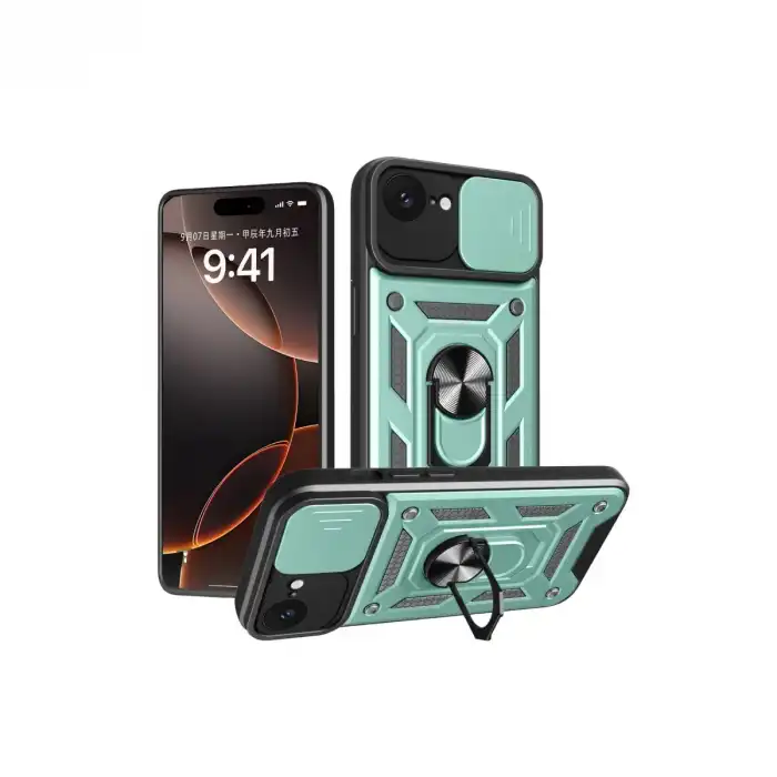 Apple İphone 16e Kılıf Pars Lens Yüzüklü Silikon - Yeşil