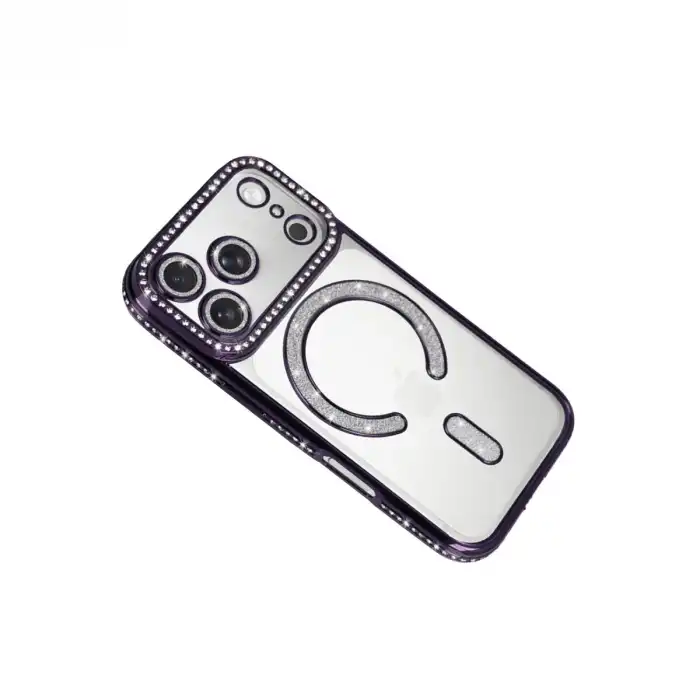 Apple İphone 17 Pro Joke Simli Magneticsafe Kılıf - Derin Mor