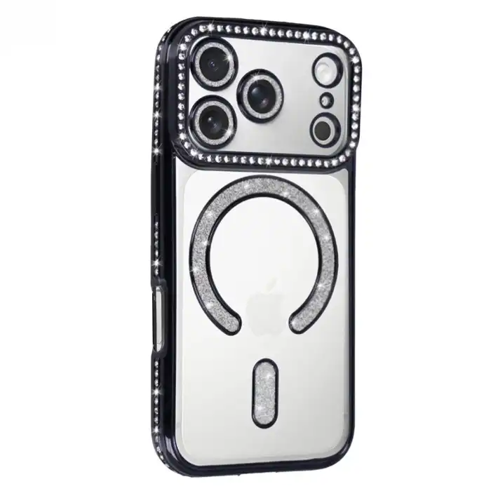 Apple İphone 17 Pro Joke Simli Magneticsafe Kılıf - Siyah