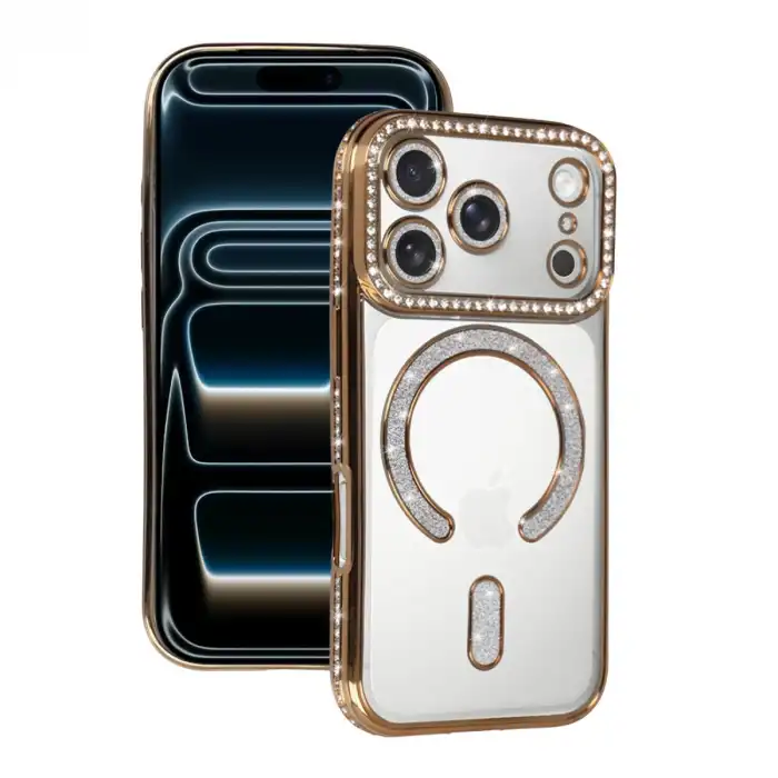 Apple İphone 17 Pro Max Joke Simli Magneticsafe Kılıf - Gold