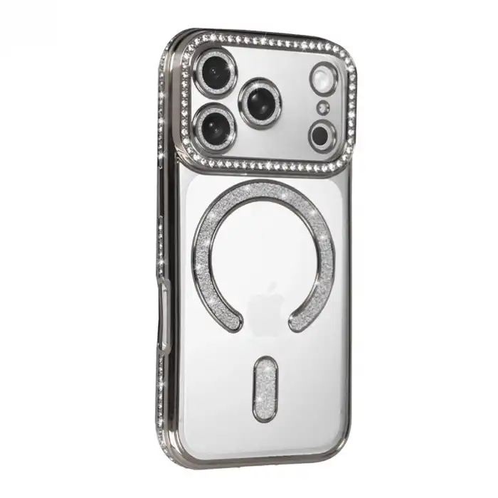 Apple İphone 17 Pro Max Joke Simli Magneticsafe Kılıf - Gümüş