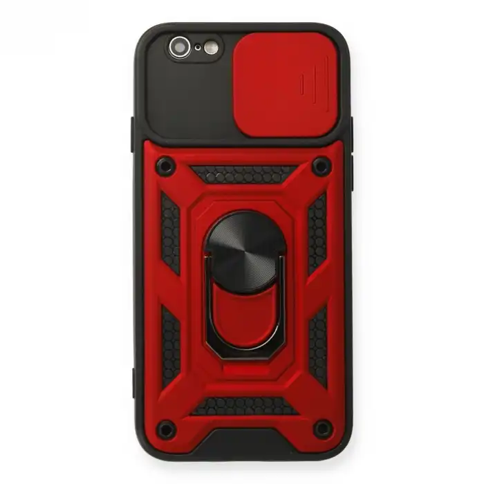 Apple İphone 6 Kılıf Pars Lens Yüzüklü Silikon - Kırmızı