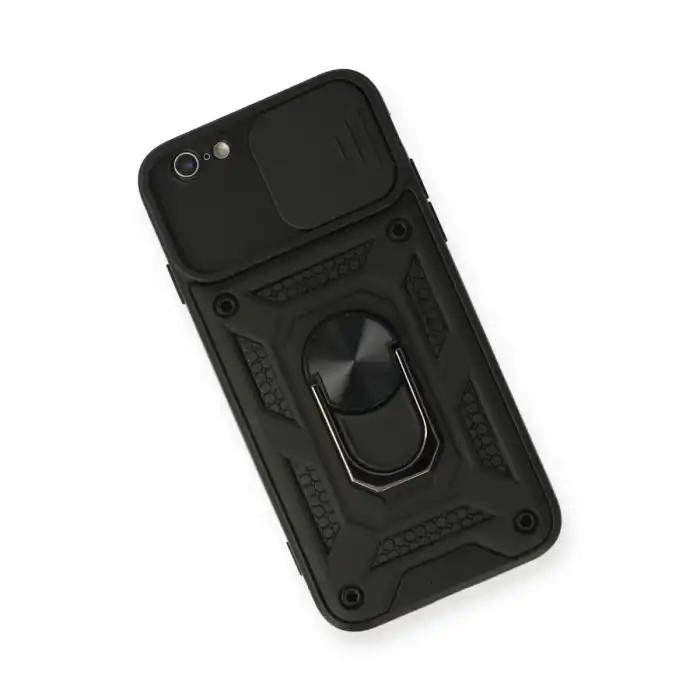 Apple İphone 6 Kılıf Pars Lens Yüzüklü Silikon - Siyah