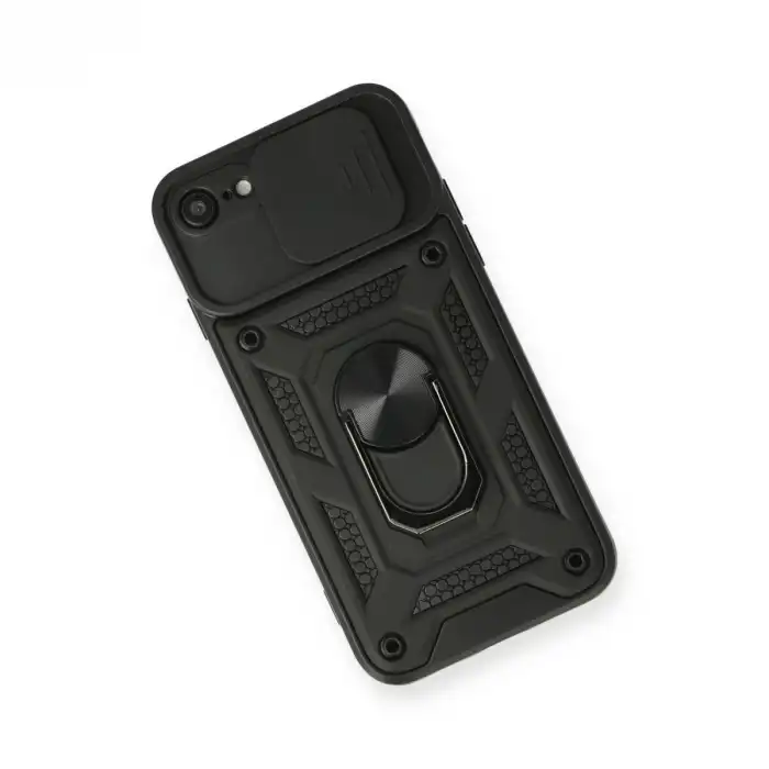 Apple İphone 7 Kılıf Pars Lens Yüzüklü Silikon - Siyah