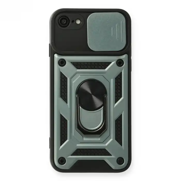 Apple İphone 7 Kılıf Pars Lens Yüzüklü Silikon - Yeşil