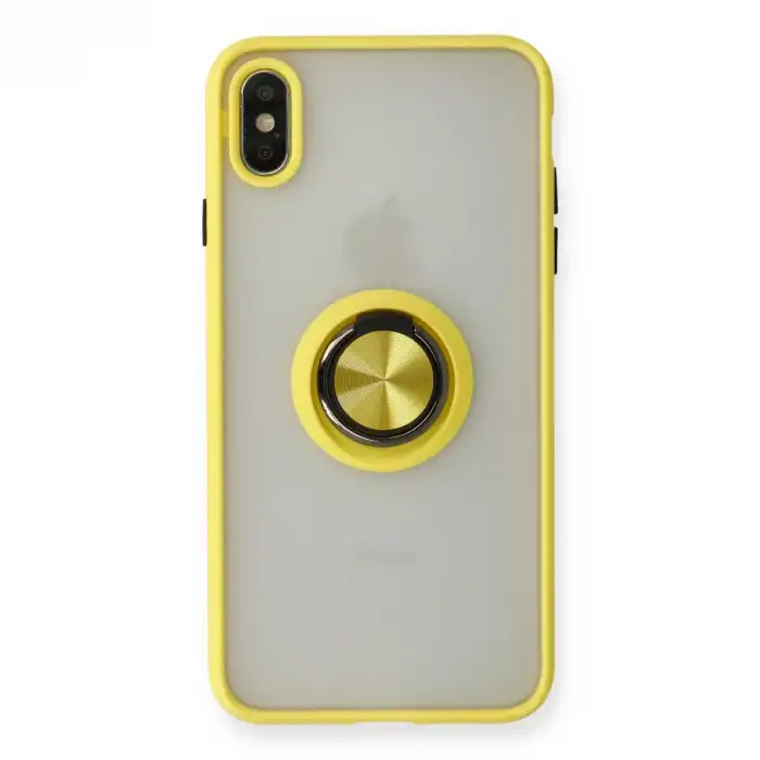 Apple İphone X Kılıf Montreal Yüzüklü Silikon Kapak - Sarı
