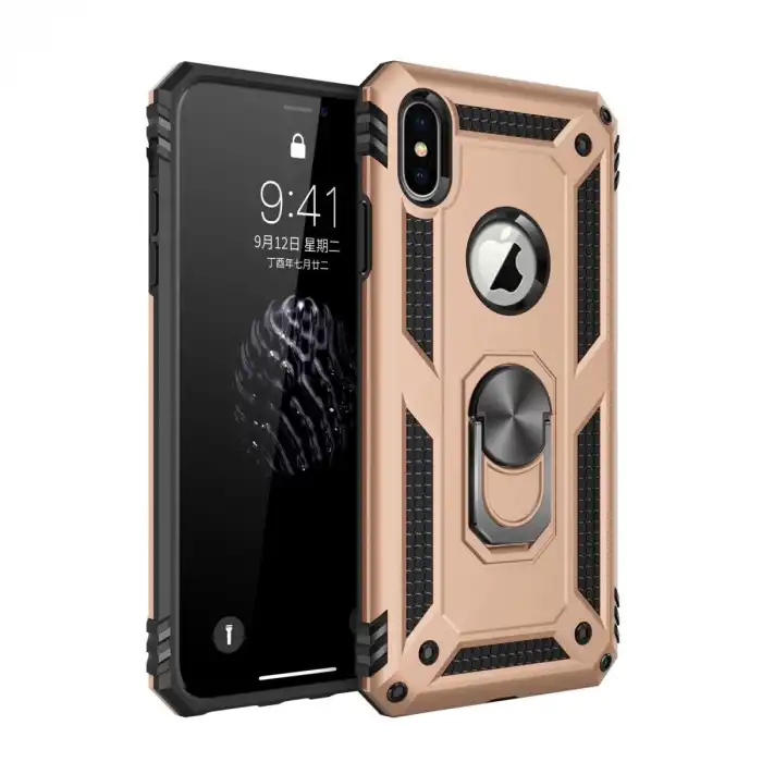 Apple İphone X Kılıf Sofya Yüzüklü Silikon Kapak - Gold